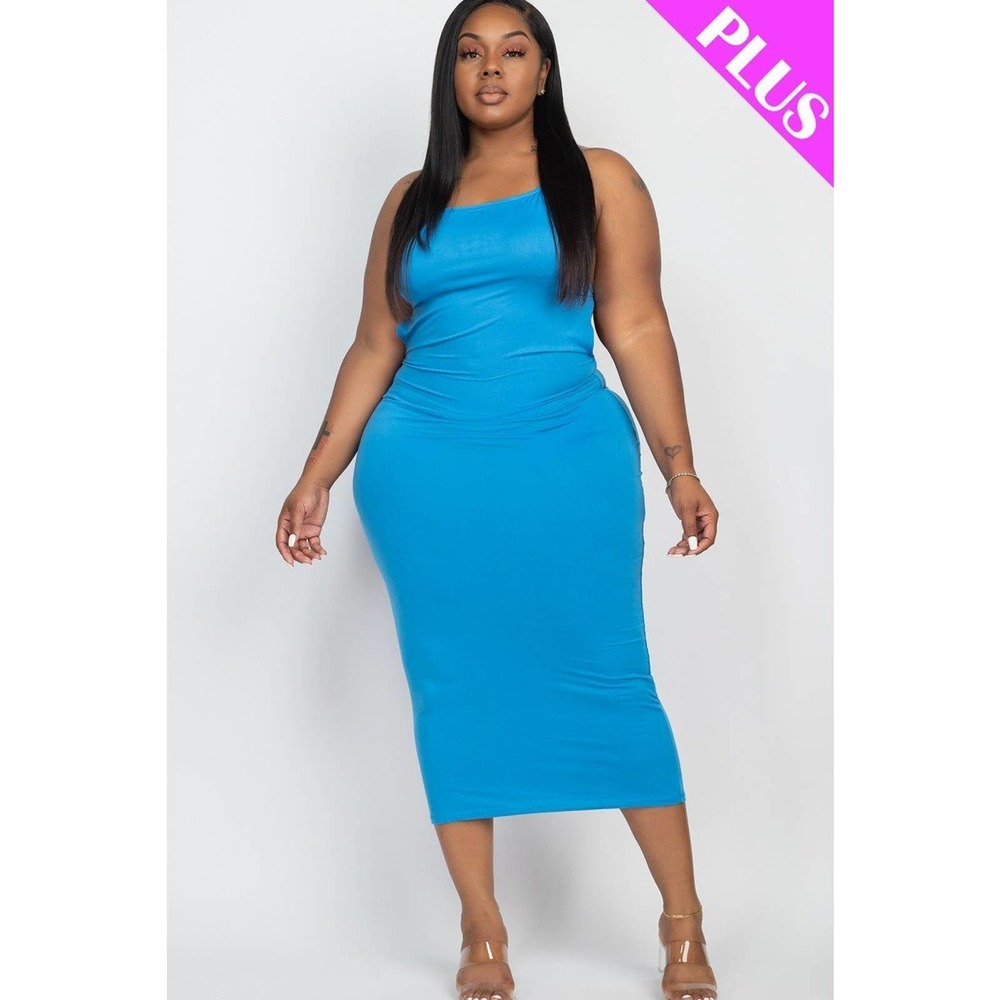 Blue Crisscross Back Bodycon Midi Dress | Curve Hugging Chic - Picture 3 of 4